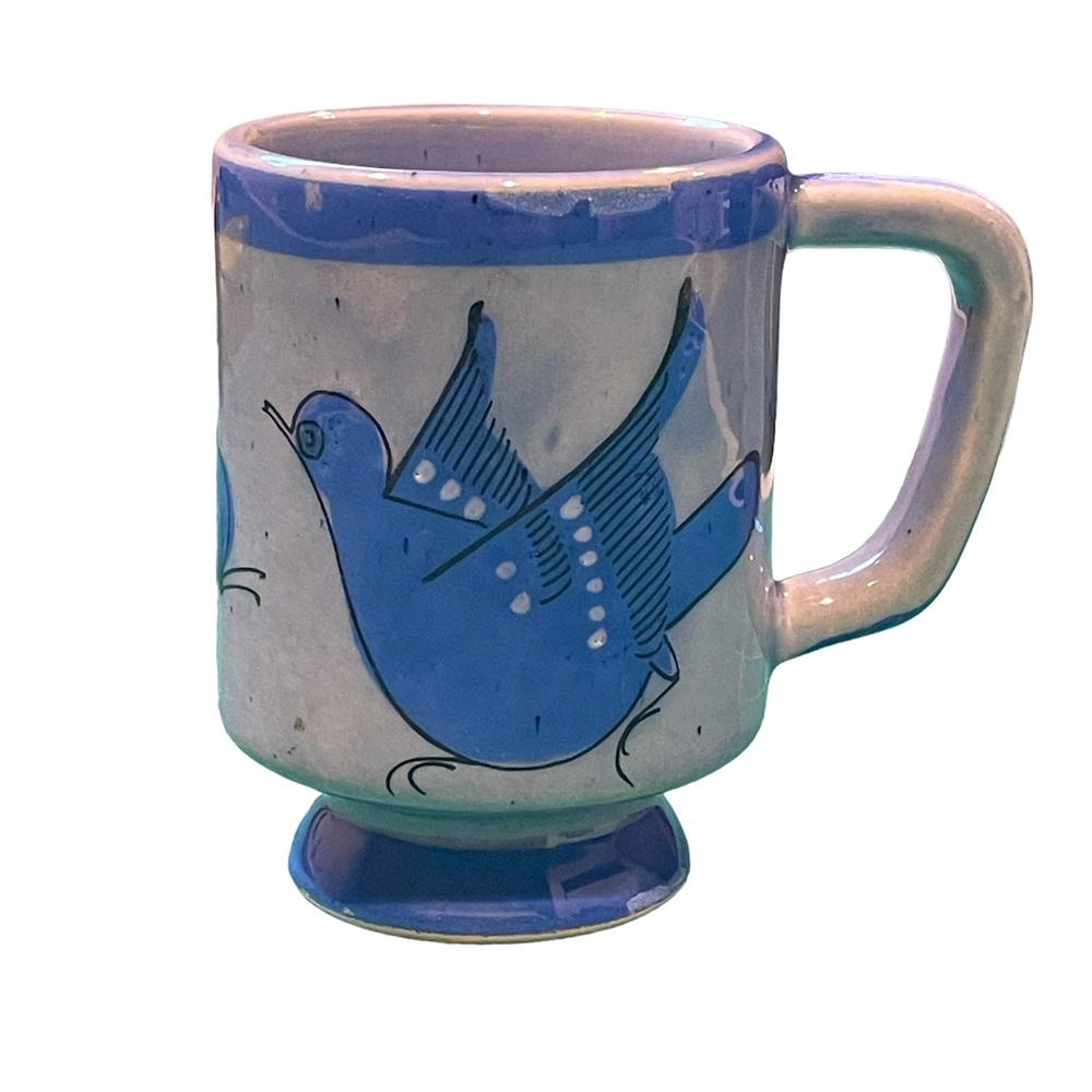 Vintage Tonala Bluebird Signed Mexico Ceramic Mug